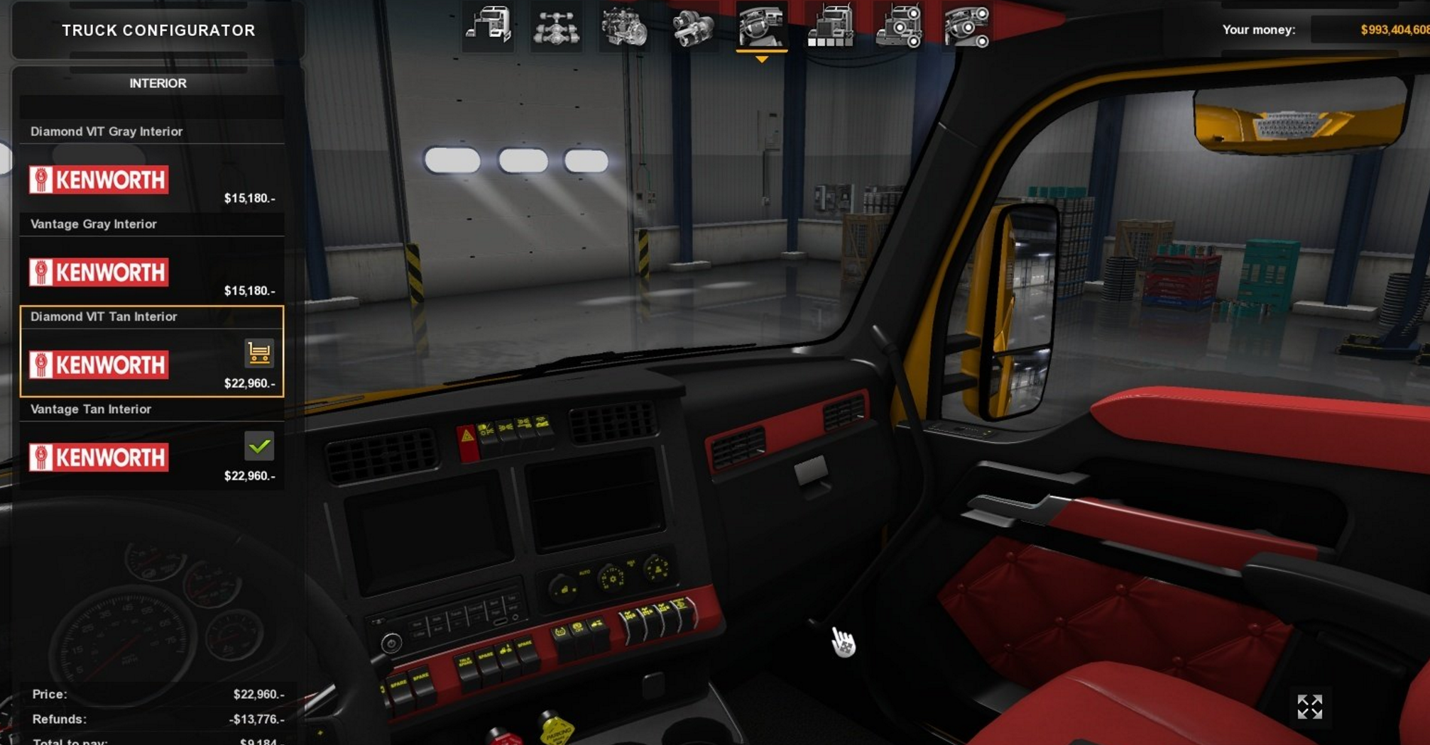 Kenworth T680 Reddy Interior American Truck Simulator Mod